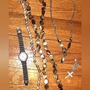 SET OF 5 ITEMS, 4 necklaces and a watch, excellent bargain!